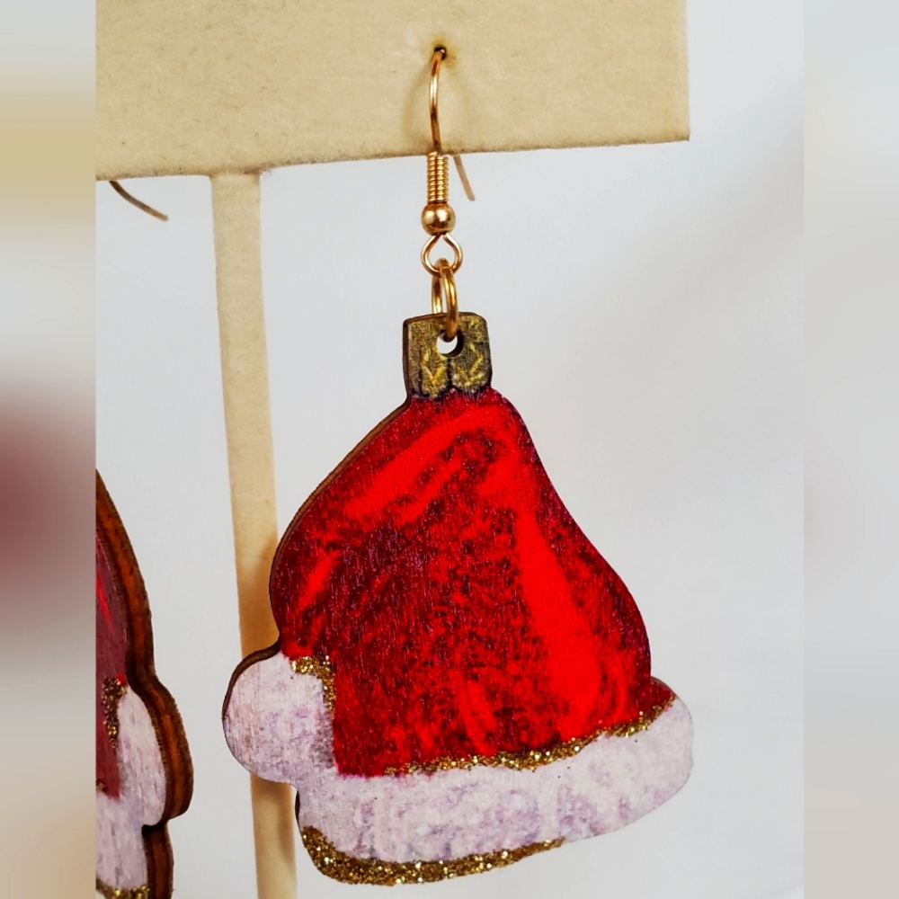 Christmas earrings Santa hat earrings red earring white trim